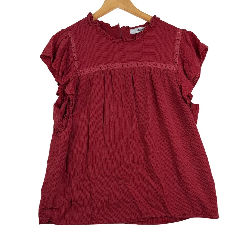 Loft Women's Cap Sleeve Lace Trim Blouse size XL Burgundy Red